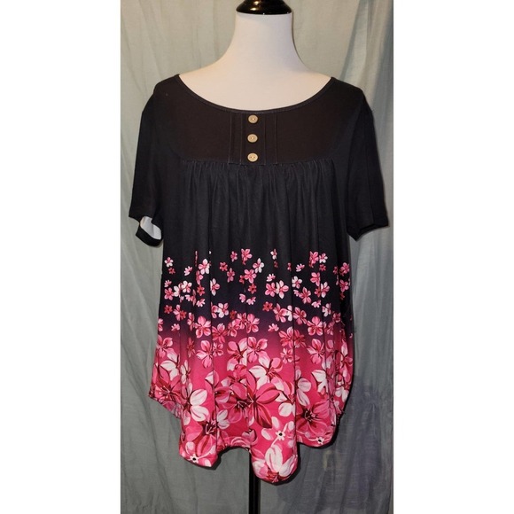 top xxl, black and pink flower design - Picture 1 of 2